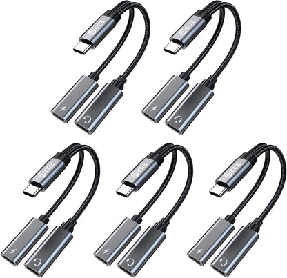 5PCS USB C Headphone Splitter,CCZ CA01 USB C to Type C Headphone Jack and Charger Adapter, 1 in 2 out Dongle Hi-Res DAC Audio Cable with PD 60W Fast Charging for Samsung Galaxy S25 S24 S23 (USBC-USBC)
