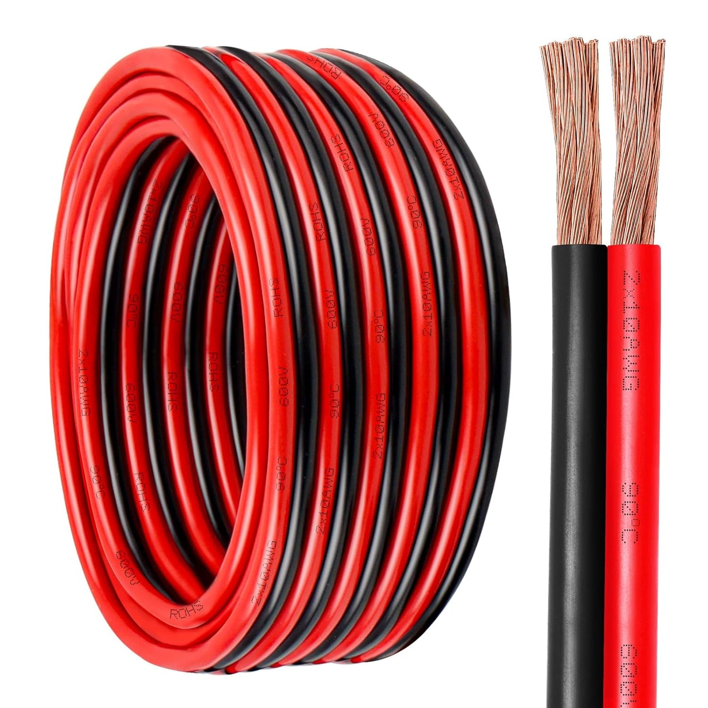10 Gauge Wire 2 Conductors Copper Wire, 10 AWG Battery Cable Oxygen Free Copper Wire for Solar Panel, Automotive, Trailer, RV and Speaker (10 Gauge 200FT)