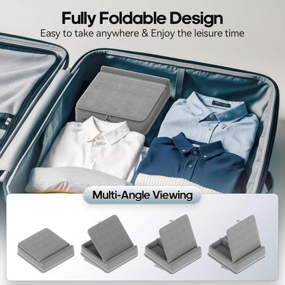 KDD Tablet Pillow Stand with Storage, Foldable Ipad Holder for Bed, Lap and Desk, Angle Adjustable Soft Pad Dock with Stylus Mount Compatible with Ipad Pro 12.9, 10.5, 11, Air, Mini, Phones, Books