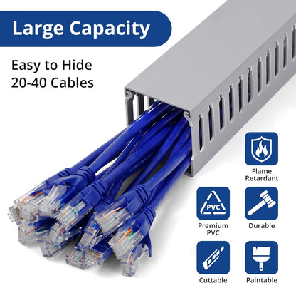 ZhiYo 2x2in Server Rack Cable Management, 6.6ft Cable Duct Cable Raceway Kit, Electrically Safe PVC for Network Cable Management, Open Slot Wire Raceway for Computer Under Desk, Wire Duct Grey
