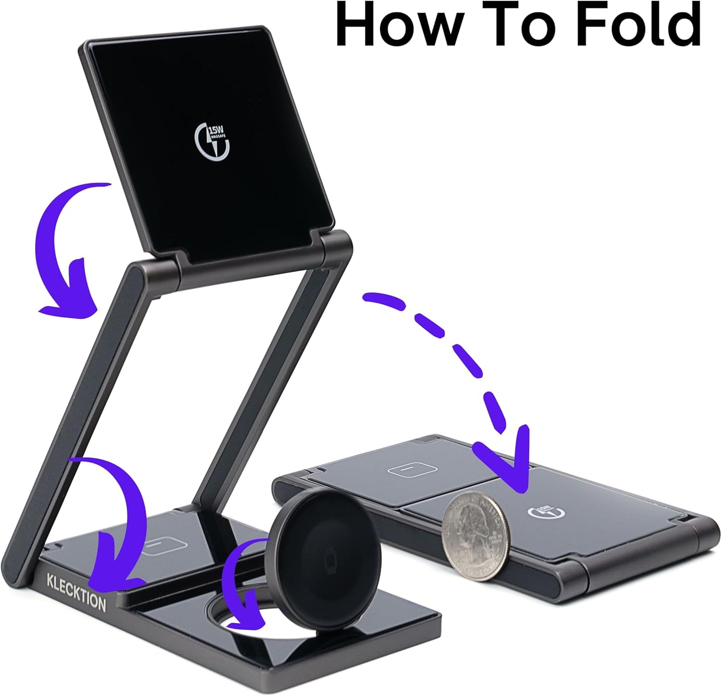 T3 3-in-1 Wireless Charging Station – MagSafe iPhone 16/15/14/13/12, AirPods & Apple Watch|15W Fast Charge|Foldable Ultra-Compact Travel Stand|Zinc Alloy&Tempered Glass|N52 Super Magnet