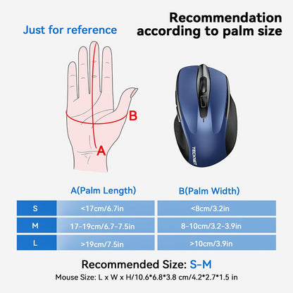 TECKNET Wireless Mouse (2.4G & BT5.0/3.0) Silent 4800 DPI Computer USB A & Bluetooth Mouse 6 Buttons, Wide Compatibility - Blue