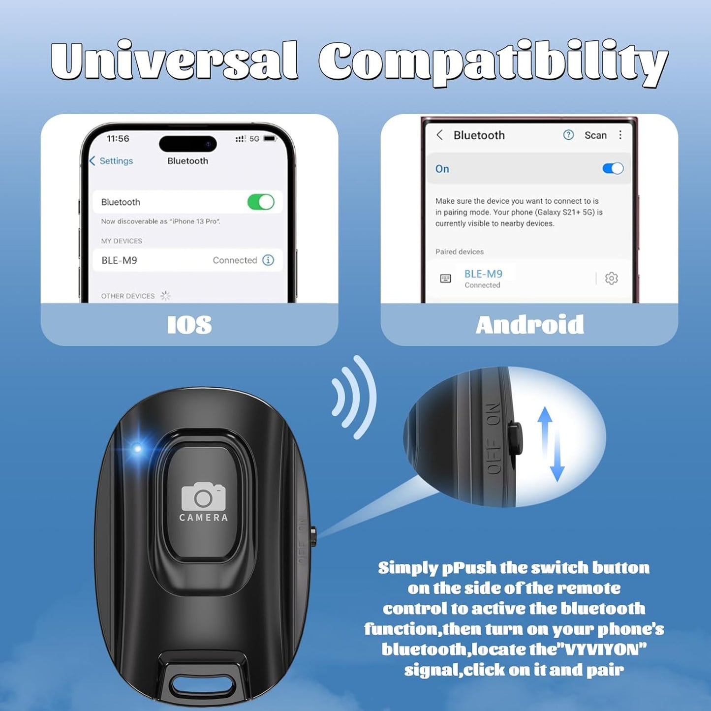 MAIRAN Rechargeable Wireless Camera Remote Shutter for iPhone and Android Smartphones,2 Pack Bluetooth Phone Remote Control,Selfie Button for Photos and Videos Charging Cable Included-Black&White