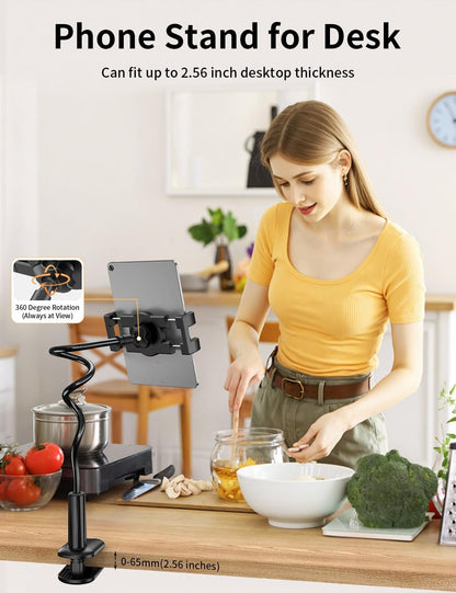 Tablet Stand, Kindle Holder for Reading in Bed, [Flexible Long Arm Gooseneck] [Anti-Slip] [Hands Free]Phone Holder for Bed Desk, i pad Stand for Fire/i pad/iPhone/Switch/Tablet Devices (4.7''-12.9'')