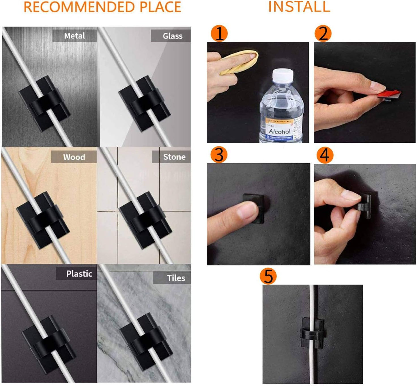 Adhesive Clips Strong Wire Holders 100 Pack Self-Adhesive Wire Clip Cable Cord Desk Management for Office Home and Car