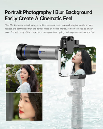 Phone Camera 28X HD Telephoto Lens, Night Filming Artifact, Long Distance/Portraits/Macro Photography, for Most iPhone 16 15 14 13 12 11 Samsung Smartphone