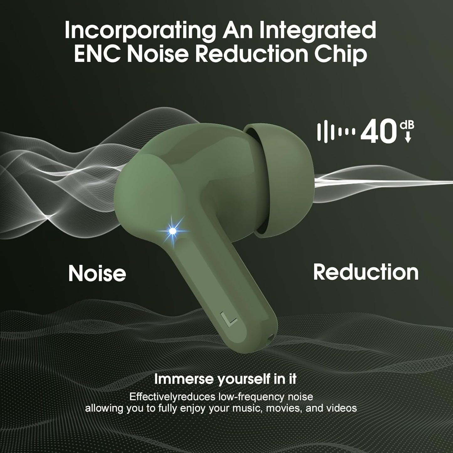 Wireless Earbuds, Bluetooth 5.4 Headphones HiFi Stereo, Bluetooth Earbuds with ENC Noise Cancelling Mic, IP7 Waterproof in Ear Earphones, 48H, LED Display Ear buds for Pad Workout Sports, Retro Green