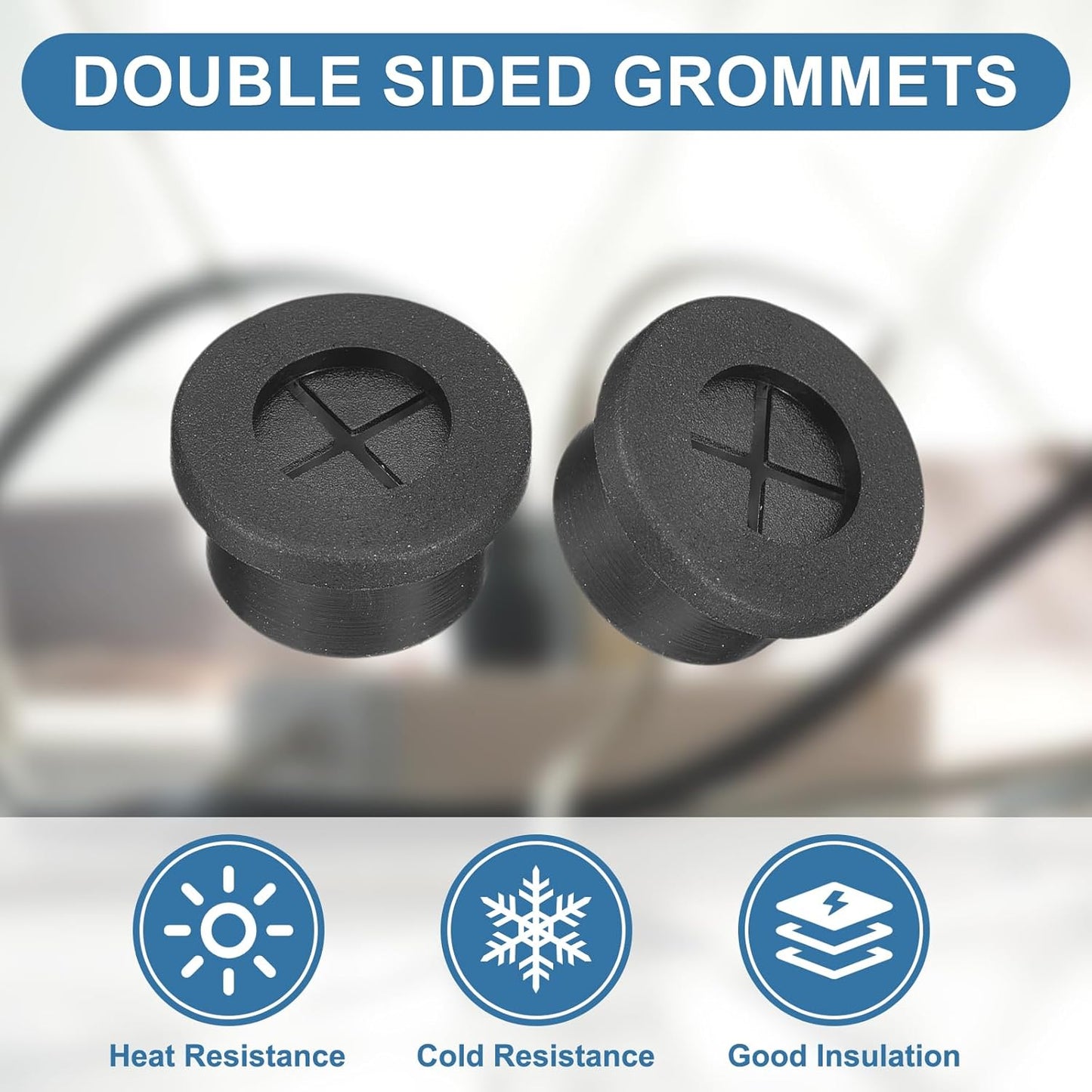 uxcell 4Pcs Cable Cord Grommet, 5/8"(16mm) Rubber Desk Grommets Wire Pass Through Hole Cover with Marked Cable Ties for Home Office Cable Wire Protection, Black