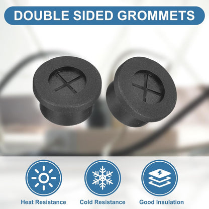 uxcell 4Pcs Cable Cord Grommet, 5/8"(16mm) Rubber Desk Grommets Wire Pass Through Hole Cover with Marked Cable Ties for Home Office Cable Wire Protection, Black