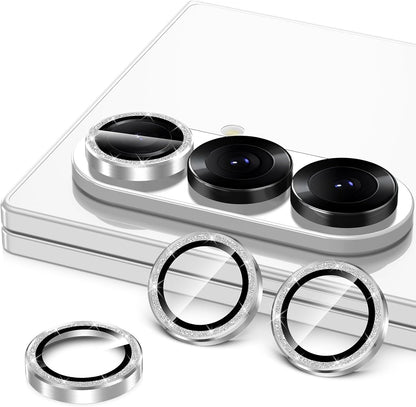 for Samsung Galaxy Z Fold 7 Camera Lens Protector, Individual Metal Ring Tempered Glass Lens Cover, [Strong Adsorption] Scratch Resistant Ultra-Thin HD Clear Lens Cover, 1 Set-Silvery Sparkly