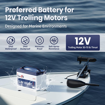12V 100Ah LiFePO4 Battery with Low Temperature Cut off Protection Group31 Lithium Battery Built-in 100A BMS Max.1280Wh Energy for 12V Trolling Motor, Marine, RV, Boat, Yacht and Off-Grid