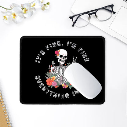 ITNRSIIET Mouse Pad with Stitched Edge Premium Textured Smooth Precise Operation Waterproof Washable Non-Slip Rubber Base Desktop Protection Mat, 10.2×8.3×0.12 inches, Flower Skull