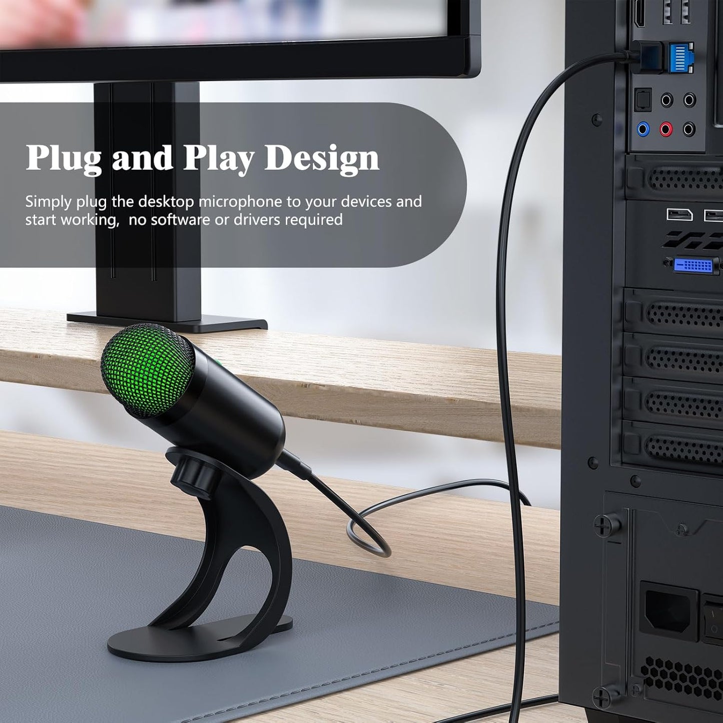 LIANGSTAR USB Computer Microphone, Podcast Mic Desktop with Mute Button for Recording Streaming, Color Change, Omnidirectional Condenser, Plug and Play with Stand for PC, Laptop, Mac, YouTube