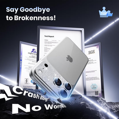 Hoerrye for iPhone 17 Pro Camera Lens Protector - [12FT Shatterproof Military Grade] [Strong Adsorption] Metal Top 9H+ Tempered Glass Camera Screen Full Cover Case Friendly,Glitter Silver