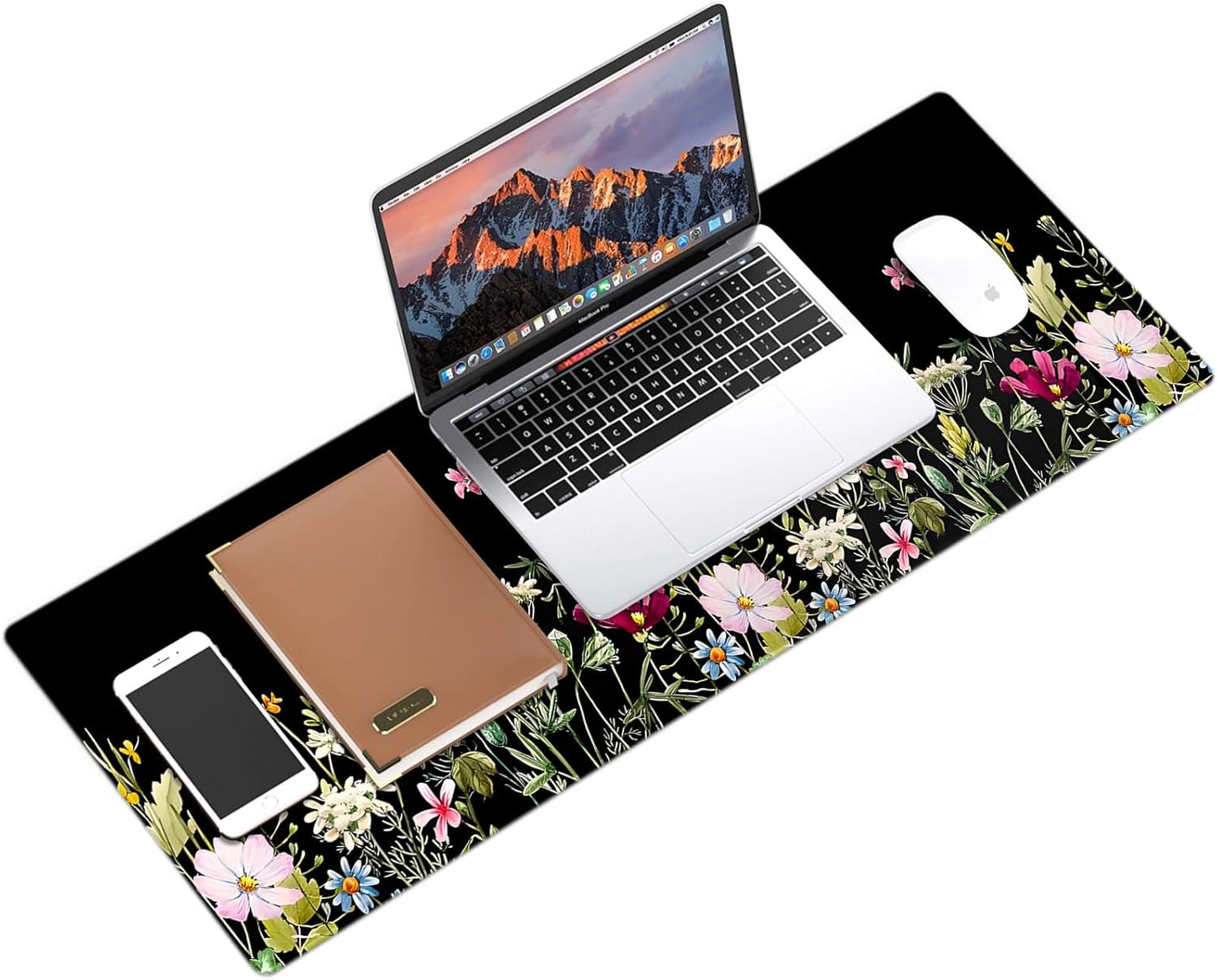 Gaming Mouse Mat Forest Background Pattern XXL XL Large Mouse Mat Long Extended Mouse Pad Desk Mat Non-Slip Rubber Mice Pads Stitched Edges Thin Pad (Floral)