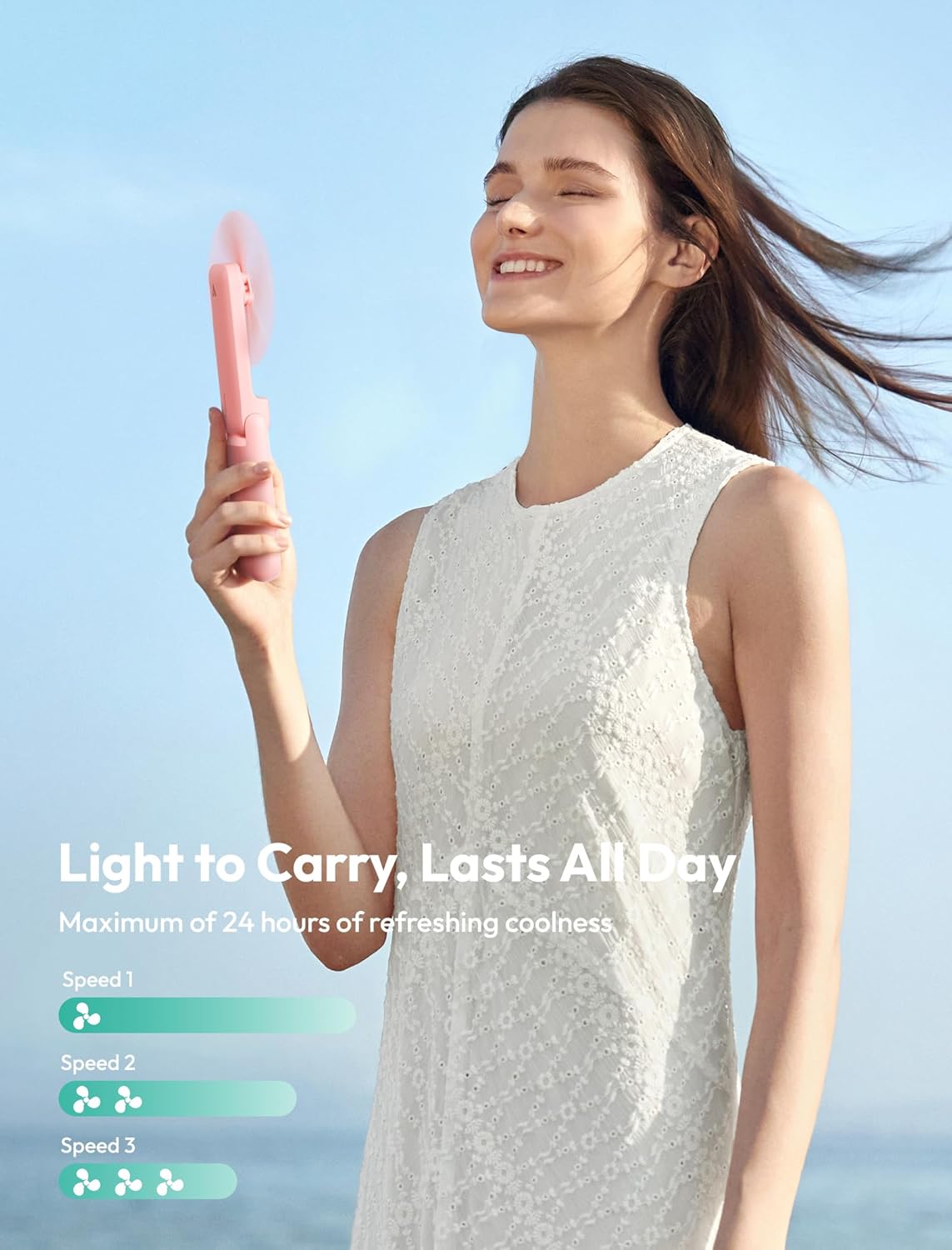Aecooly Slim Handheld Fan, Mini Thin Portable Fan, Small Rechargeable Pocket [24H Max Cooling Time], Battery Powered Foldable Personal for Travel, Summer, Gifts for Women, Girls -Pink