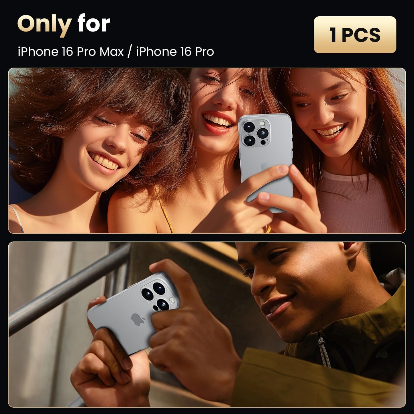 WSKEN for iPhone 16 Pro/iPhone 16 Pro Max Camera Lens Protector, [Military Grade Shatterproof] [Strong Adsorption] Metal Aluminum Alloy Tempered Glass Camera Screen Protector, Silver Titanium