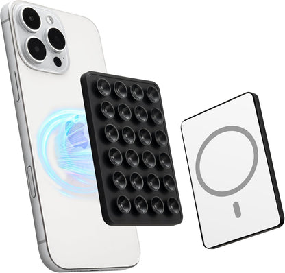 Sucky Upgraded Magnetic Suction Cell Phone Grip for MagSafe Case, Silicone Octo Cup Buddy Holder, Durable Magnet Phone Accessory for iPhone and Android (Black)