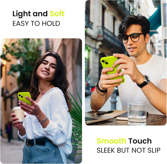 FireNova Designed for iPhone 15 Plus Case, Silicone [Camera Protection] Case with [2 Screen Protectors], Soft Anti-Scratch Microfiber Lining Inside, 6.7 inch, Fluorescent Green