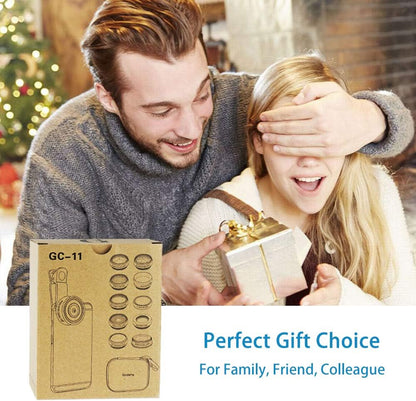 Phone Camera Lens Kit, 11 in 1 Cellphone Lens Kit for iPhone and Android, 0.63X Wide Angle+15X Macro+ 198°Fisheye+Telephoto+CPL/Flow/Radial/Star/Soft Filter+Kaleidoscope Lens