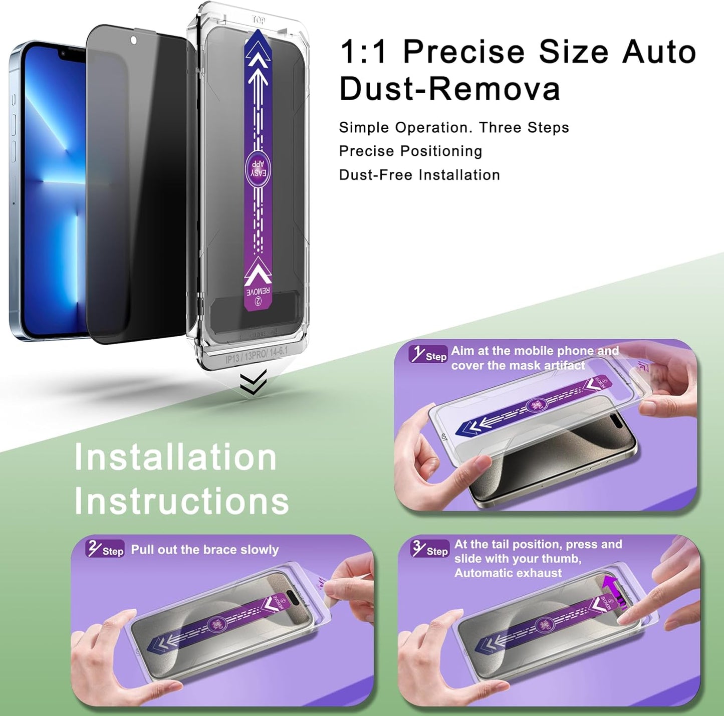 2 Pack Privacy Screen Protector for iPhone 16e and iPhone 14 and iPhone 13 and iPhone 13 Pro 6.1-Inch Auto Dust Removal, No Bubbles,Anti-Spy Tempered Glass Film, Easy Installation