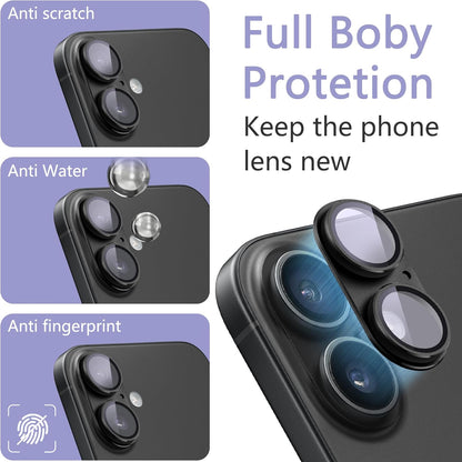 2 Pack Camera Lens Protector for iPhone 16 / iPhone 16 Plus,[Not Easy to Breakn ] AR Tempered Glass Strong Adsorption Metal Camera Cover Screen-Group Blue