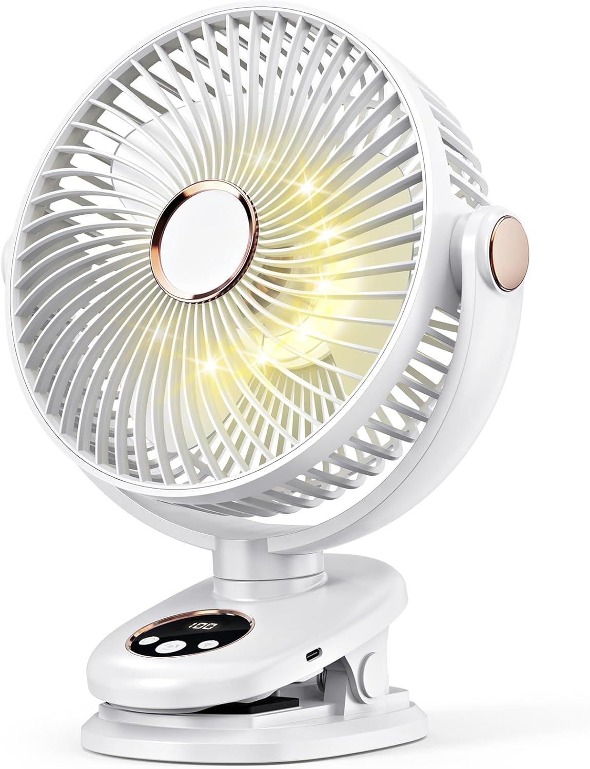 iNeibo 10000mAh Portable Clip on Fan, 90° Oscillating Fan, 8 Inch Rechargeable Battery Operated Desk Fan, Strong Airflow, 5 Speeds, Sturdy Clamp for Golf Cart Home Office Outdoor Travel (White)