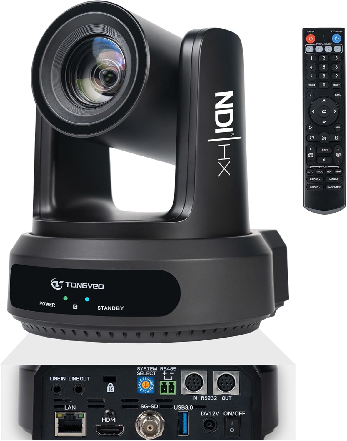 NDI AI Auto-Tracking IP PTZ Camera SDI/HDMI/USB3.0/LAN PoE 30X Optical + 16X Digital Zoom 1080P 60fps for Live Streaming Church Services Education Video Conference with OBS vMix and More