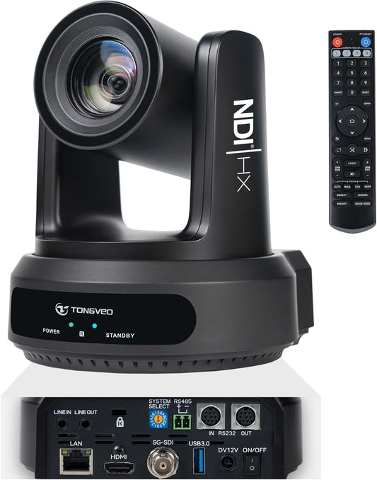 NDI AI Auto-Tracking IP PTZ Camera SDI/HDMI/USB3.0/LAN PoE 30X Optical + 16X Digital Zoom 1080P 60fps for Live Streaming Church Services Education Video Conference with OBS vMix and More