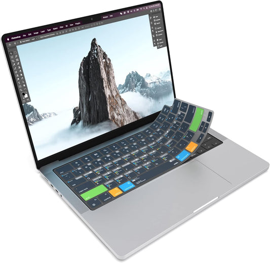 JCPal Adobe Photoshop Shortcut Guide Keyboard Cover for Apple MacBook Pro 14 inch and MacBook Pro 16 inch (M1-M4 Models) and MacBook Air 13 inch and MacBook Air 15 inch (M2-M4 Models) (US-Layout)