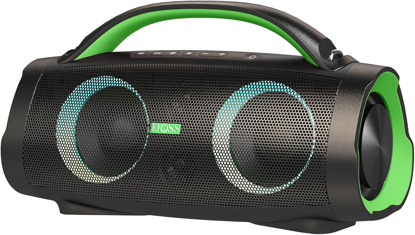 DOSS Extreme Boom Pro Loud Bluetooth Speaker with 100W Stereo Sound, Extra Bass, 20H Playtime, Party-Sync Led Lights, Built-in Power Bank, IPX6 Waterproof for Outdoor, Camping, Pool-Green