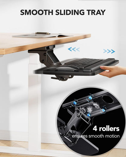 HUANUO Keyboard Tray Under Desk, 360 Adjustable Under Desk Keyboard Tray Slide Out, Ergonomic Pull Out Keyboard Tray Under Desk, 25"W x 9.84"D