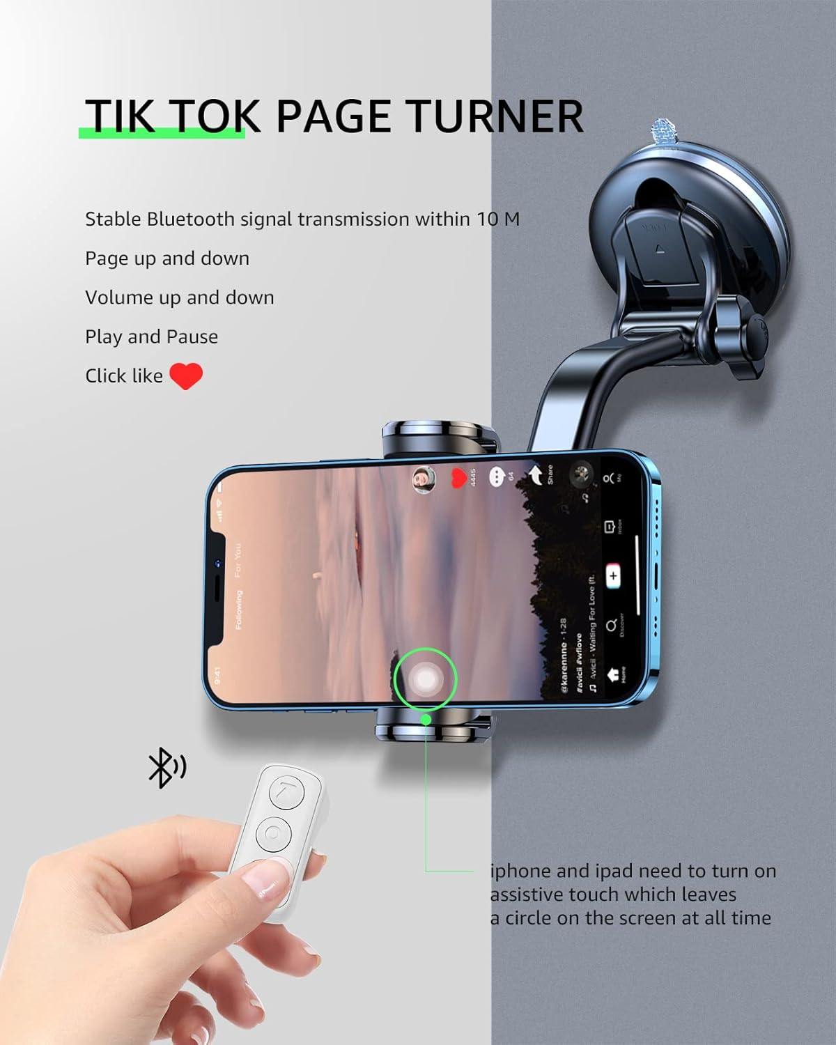 Fingertip Bluetooth Remote Control TIK TOK Wireless Page Turner TYUOBOX Camera Remote Shutter Selfie Button Controller with Charging Case for iPhone Android Ipad Cell Phone (White)