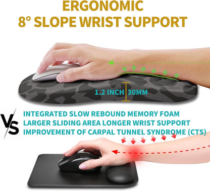 Hokafenle Ergonomic Mouse Pad Wrist Support, Wrist Rest Mousepad for Carpal Tunnel Pain Relief with Integrated Memory Foam Slope Massage Bulge (11.8x7.9 inch,Black Leopard