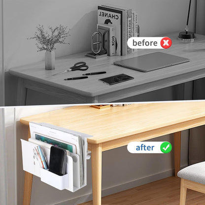 2 Tier Desk Side Storage, Under Desk Laptop Holder with Magnetic Pen Holder, Clamp on Table Organizer, No Drill Hanging Table Organizer for Office and Home Fits Flat Edge 0.3" to 2.3"