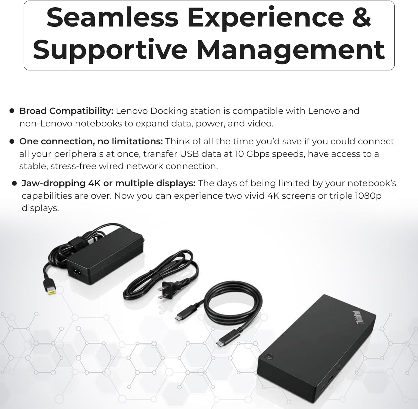 Lenovo 40AS0090USThinkpad Docking Station - Supports 4K Display, 1 Year Warranty, USB C Gen 2 Dock with 90W Adapter + 4K HDMI Cable + USB-C Cable + 4K DisplayPort Cable + Microfiber Cloth (Renewed)