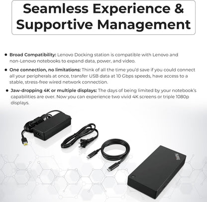 Lenovo 40AS0090USThinkpad Docking Station - Supports 4K Display, 1 Year Warranty, USB C Gen 2 Dock with 90W Adapter + 4K HDMI Cable + USB-C Cable + 4K DisplayPort Cable + Microfiber Cloth (Renewed)