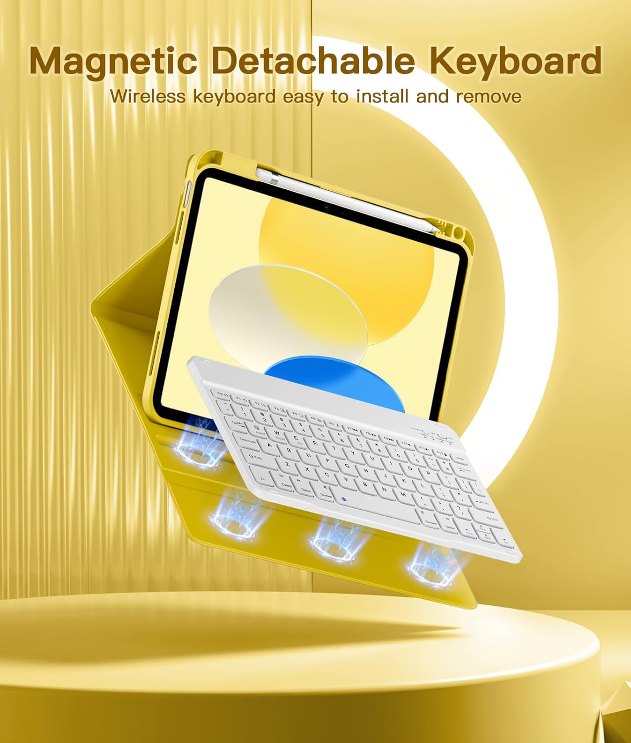 for iPad 10th Generation Case with Keyboard 10.9 Inch 2022/iPad (A16) 11th Gen 11 Inch 2025 - Magnetic Detachable Keyboard, Stain Proof Cover, Smart Folio Case with Pencil Holder - Yellow