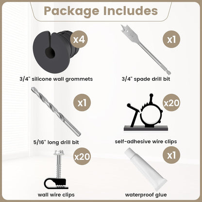 Starlink Cable Grommet Routing Kit for 3/4 inch Wall Hole, 4PCS Wall Grommets Accessories Including 3/4" Spade Drill Bit, Drill bit, and 40 Wall Wire Clips