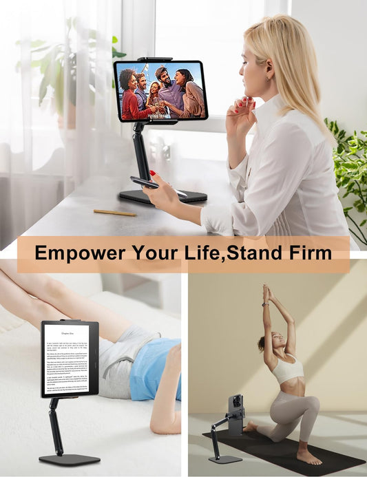 Tablet Stand for iPad, Aluminum Multi-Angle Adjustable Tablet Holder, Heavy-Duty Metal Base for Desk, Compatible with 5.1''-13'' iPad Pro, Surface, Kindle, Tablets, Portable Monitors and More