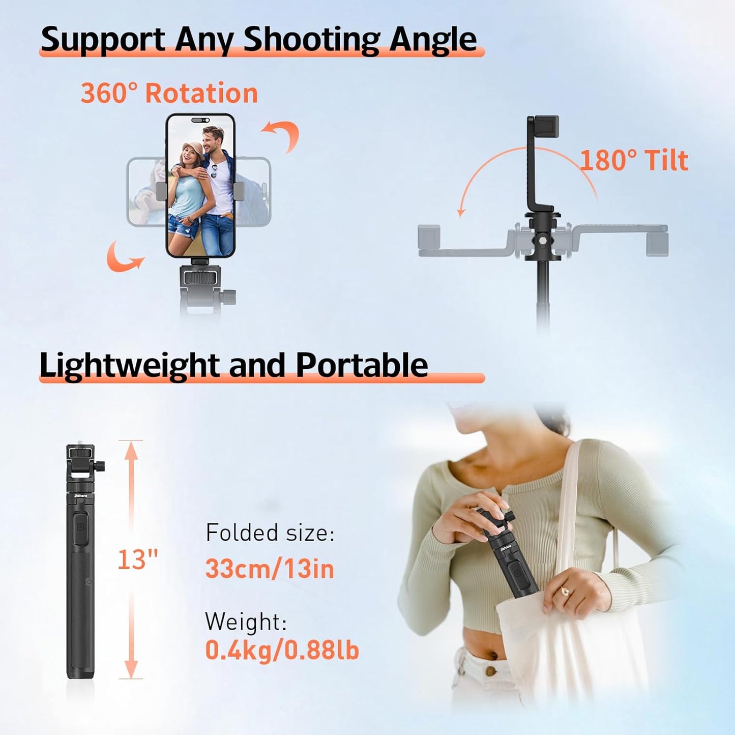 70" Phone Tripod & Selfie Stick, Extendable Tripod for iPhone Stand with Wireless Remote, Lightweight Travel Stand for Vlogging/Live Streaming, Compatible with iPhone Android, Cameras