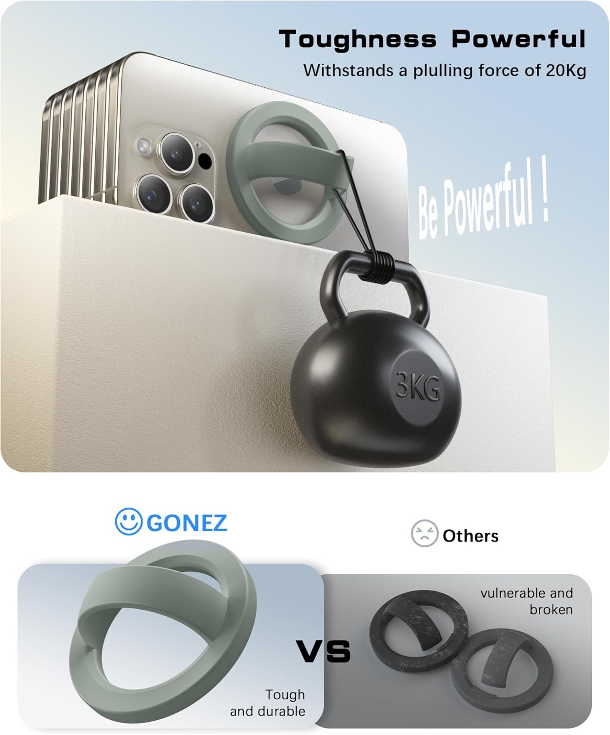 GONEZ Magnetic Phone Grip Compatible with MagSafe, Removable Silicone Loop Grip, Phone Ring Holder for Back of Phone for iPhone 16/15/14/13/12 Series, Calke Green