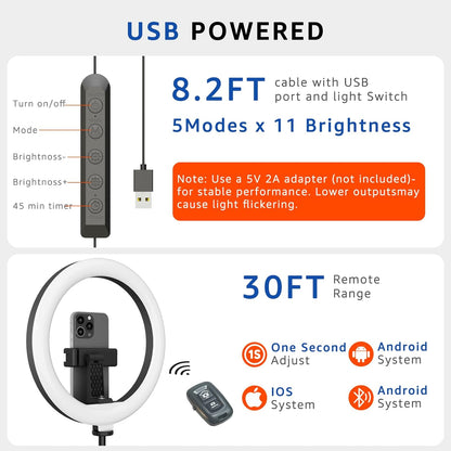 10" LED Ring Light with Overhead Phone Stand, CRI≥95 1200lm Dimmable Lighting, Adjustable Metal Arm with Remote & Phone Holder, for Streaming, Makeup, Zoom Calls, Photography