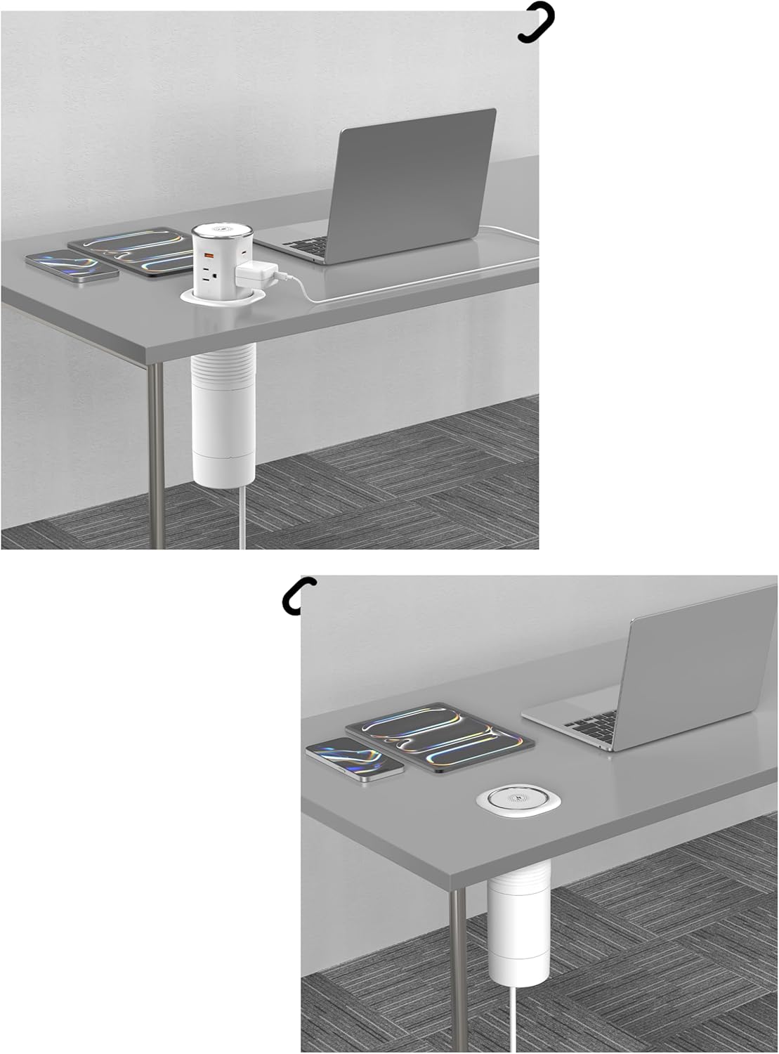 Jgstkcity Pop Up Outlet for Countertop 3.15-inch Desk Wire Hole Insert,9-in-1 Power Strip with 15W Wireless Charger,4 Outlets 4 USB Ports,15Amp Tamper Resistant Receptacle, ETL Listed