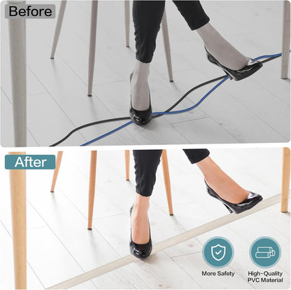 Floor Cord Cover Self Adhesive Cord Hider Floor Extension Cord Covers for Floor Power Cord Protector Cable Management Prevent Cable Trips Cable Cavity 0.47" W x 0.27" H (Beige Wood, 3.3Ft)