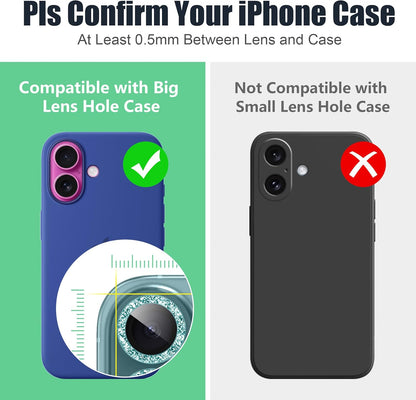 AGVEE 3+3 6 Pack for iPhone 16 6.1" / 16 Plus 6.7" Camera Lens Cover Protector, Bling Glitter & CD-Textured Metal Ring 9H Tempered HD Glass Camera Cover Protector Film, Glitter-Green