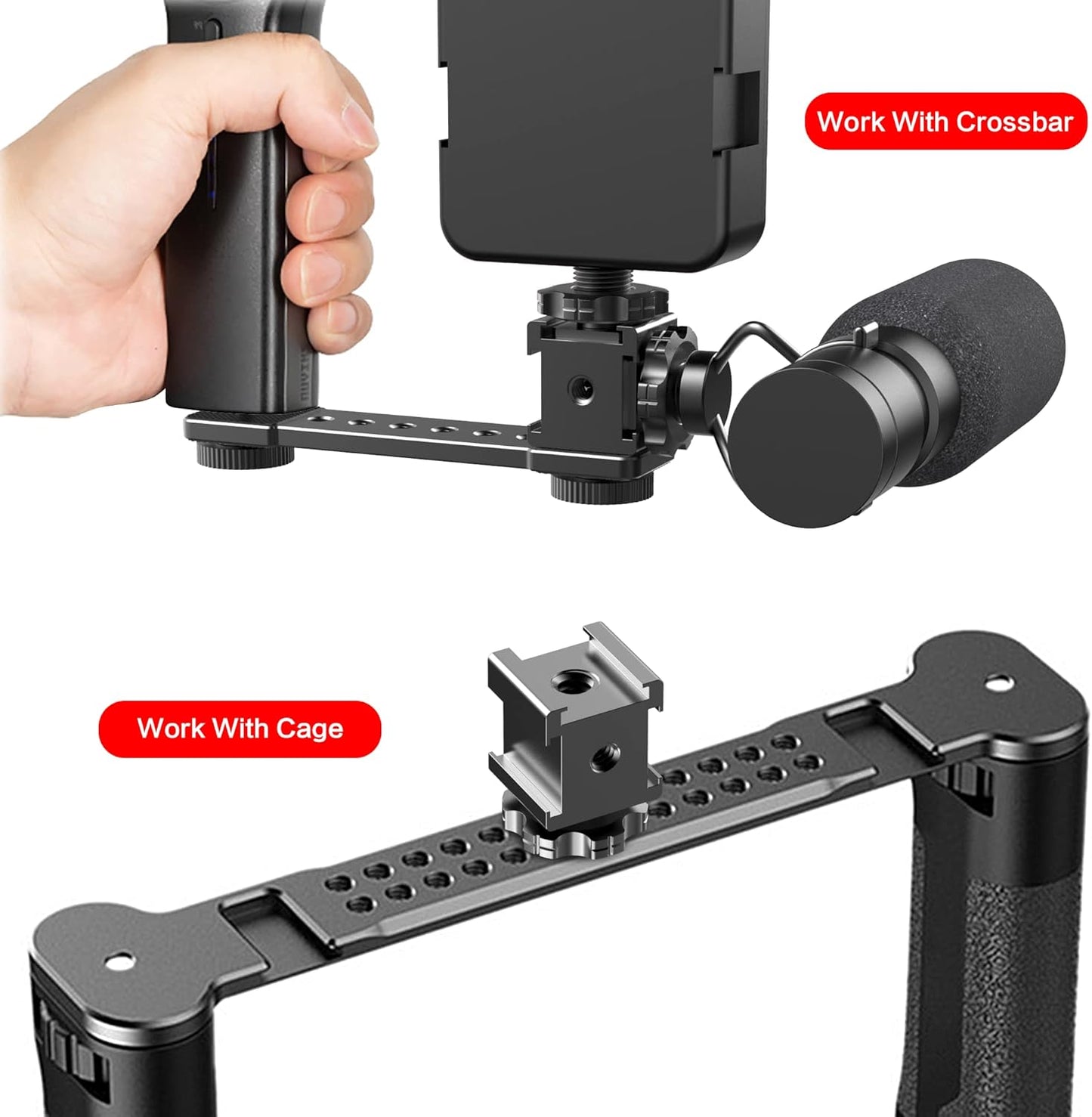 Triple Cold Shoe Mount Cold Shoe Adapter, 360 Degree Swivel Aluminum Camera Hot Shoe Extension Bracket with 3 Port Cold Shoe Mounts for Camera Cage Flash LED Light Monitor Microphone