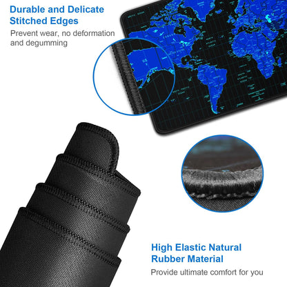 Gaming Mouse Pad, 31.5x15.7 inch Large Extended Computer Keyboard Mouse Mat, Water Resist Non-Slip Mousepad Rubber Base Long XXL Desk Mouse Pad for Work & Gaming, Office & Home, Blue Map