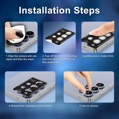 for Samsung Galaxy S25 Ultra Camera Lens Protector, Individual Metal Ring Tempered Glass Lens Cover, [Strong Adsorption] Scratch Resistant Ultra-Thin HD Clear Lens Cover, 1 Set-Pink Sparkly