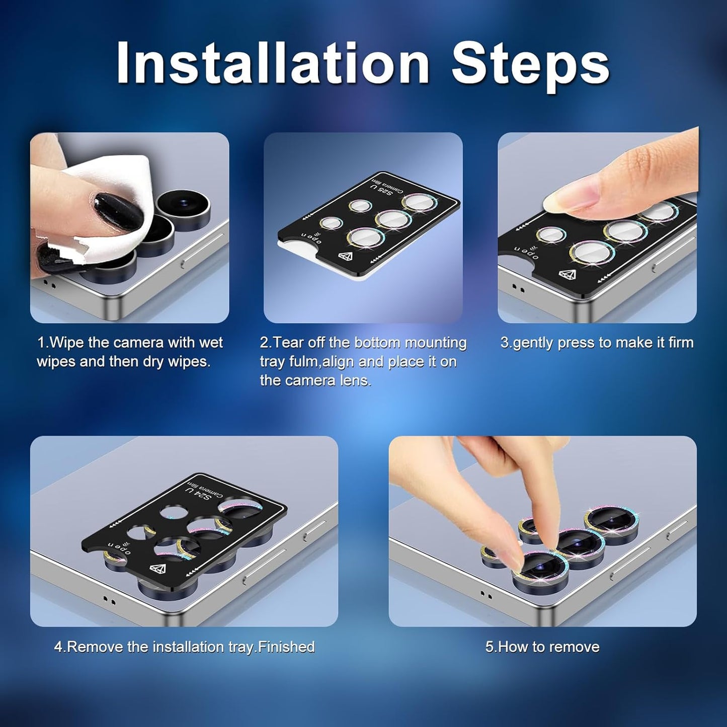 for Samsung Galaxy S25 Ultra Camera Lens Protector, Individual Metal Ring Tempered Glass Lens Cover, [Strong Adsorption] Scratch Resistant Ultra-Thin HD Clear Lens Cover,1 Set-Colorful Sparkly